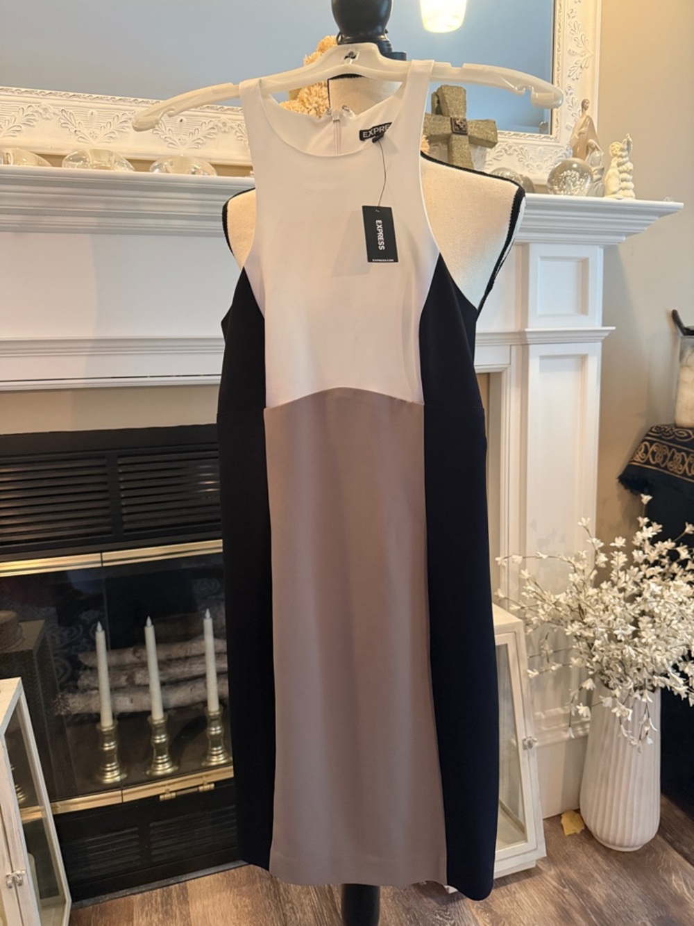 Express Colorblock Midi Dress - White, Taupe & Black